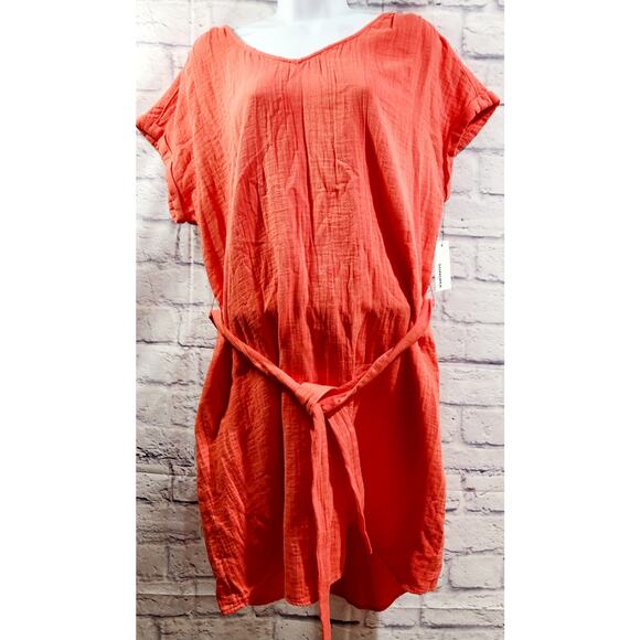 Sonoma Alaskan Crab Orange Mini Shirt Dress With Tie XL NWTS Lightweight Soft - Picture 1 of 5